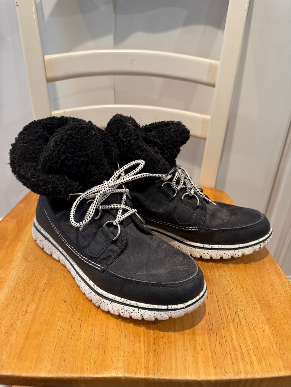 Sorel Black Winter Rain Boots with White Speckled Sole
